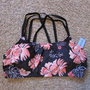 NWT Yonique 20W Black Peach  Floral Padded Tankini Swim Top Strappy Back